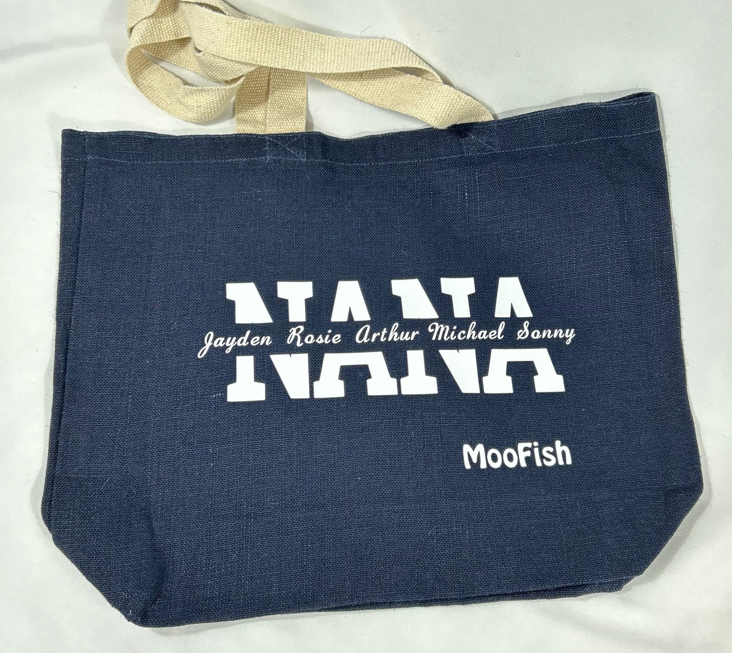 Personalised Jute Shopping Bag with Kids Names for Grandma/Family and many more!