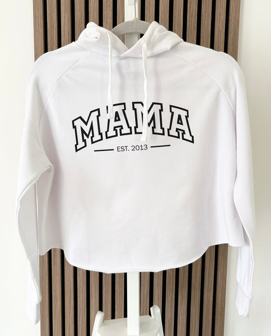 MAMA EST. ‘YEAR’ Cropped Cross Back Hoodie