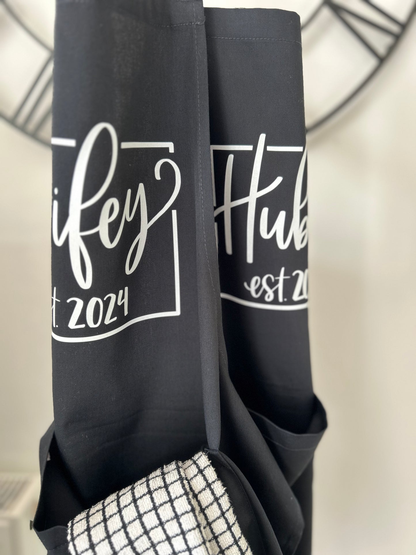 Wifey & Hubby EST. ‘YEAR’ Cooking/BBQ Apron’s (sold individually or as a pair)