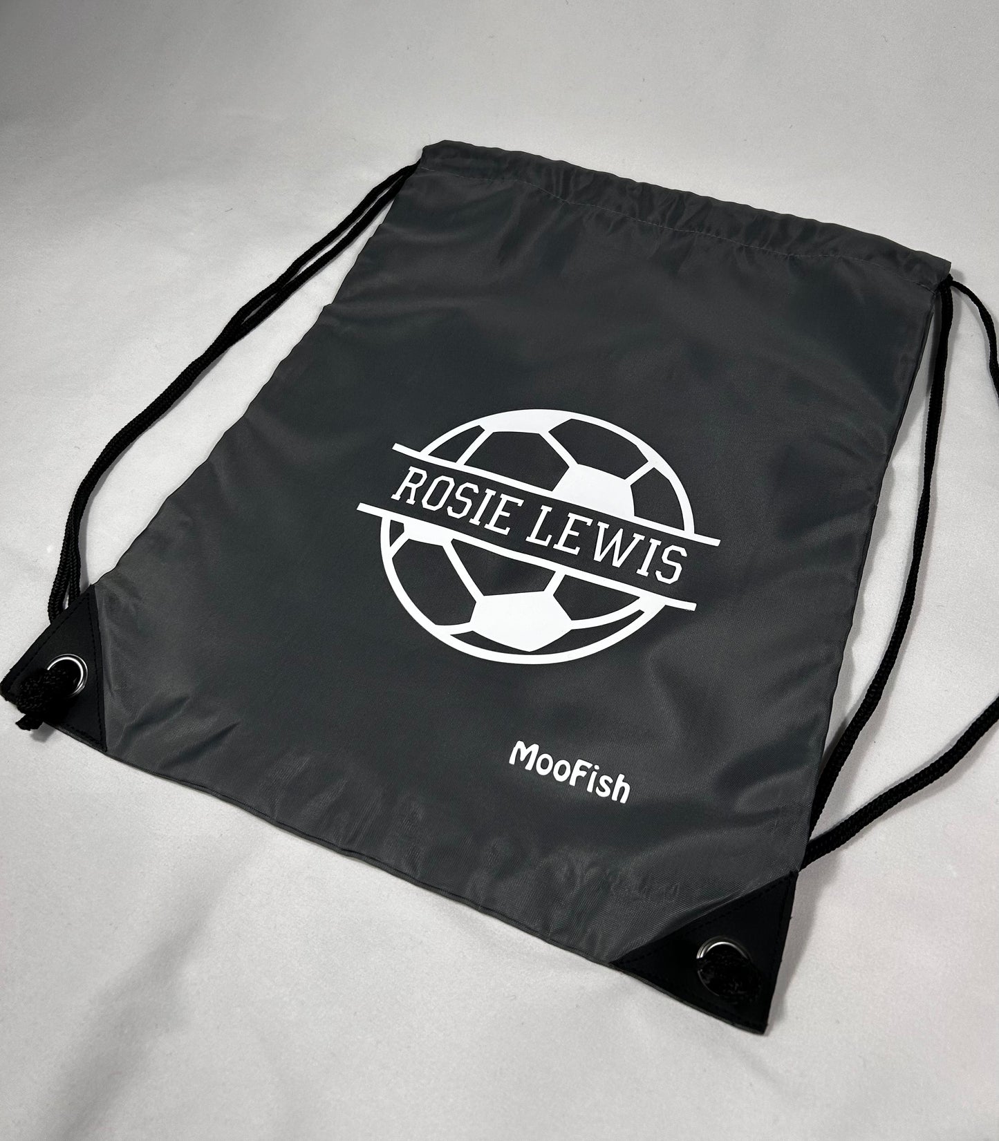 Personalised Water Resistant Football Drawstring Bag in Black or Grey