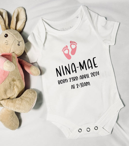 Personalised NEWBORN Name, Date and Time Baby Vest