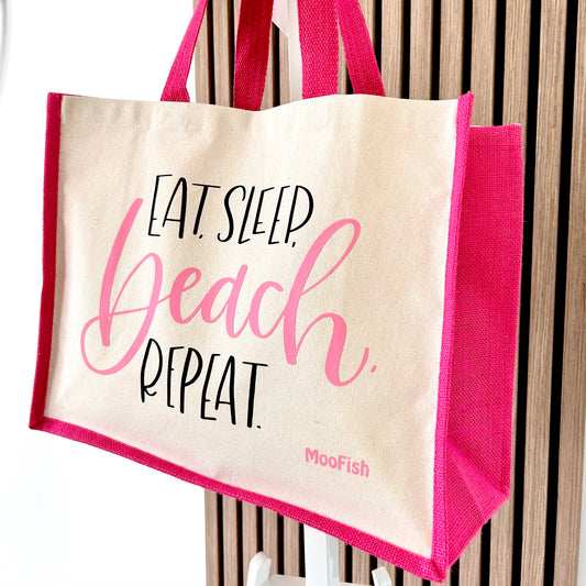 Eat, Sleep, Beach, Repeat Jute Beach / Shopper Bag