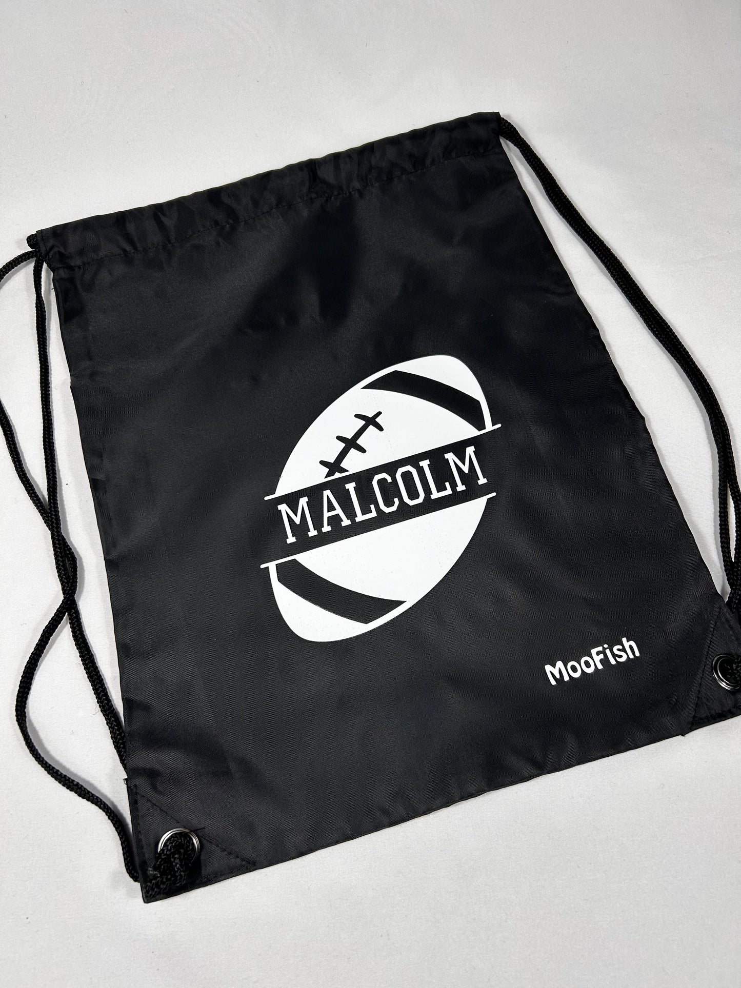 Personalised Water Resistant Rugby Drawstring Bag in Black or Grey