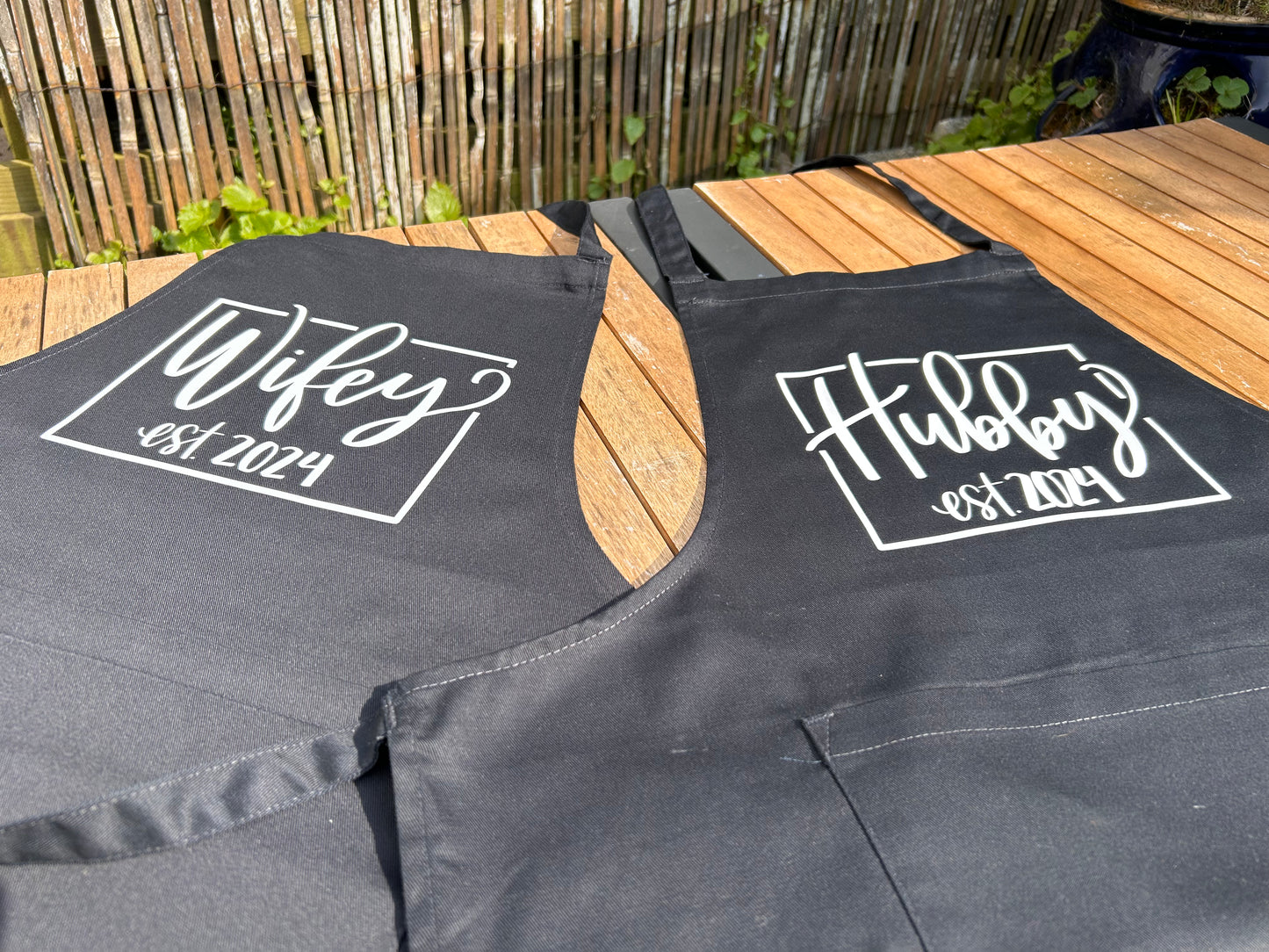 Wifey & Hubby EST. ‘YEAR’ Cooking/BBQ Apron’s (sold individually or as a pair)