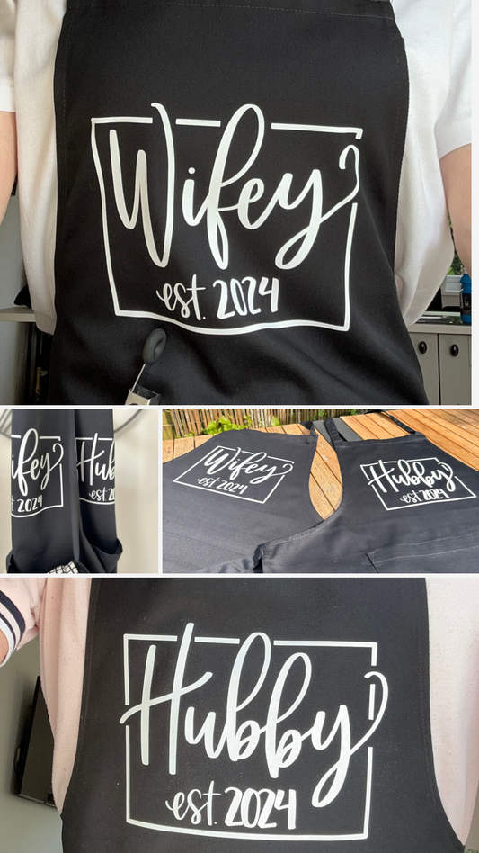 Wifey & Hubby EST. ‘YEAR’ Cooking/BBQ Apron’s (sold individually or as a pair)