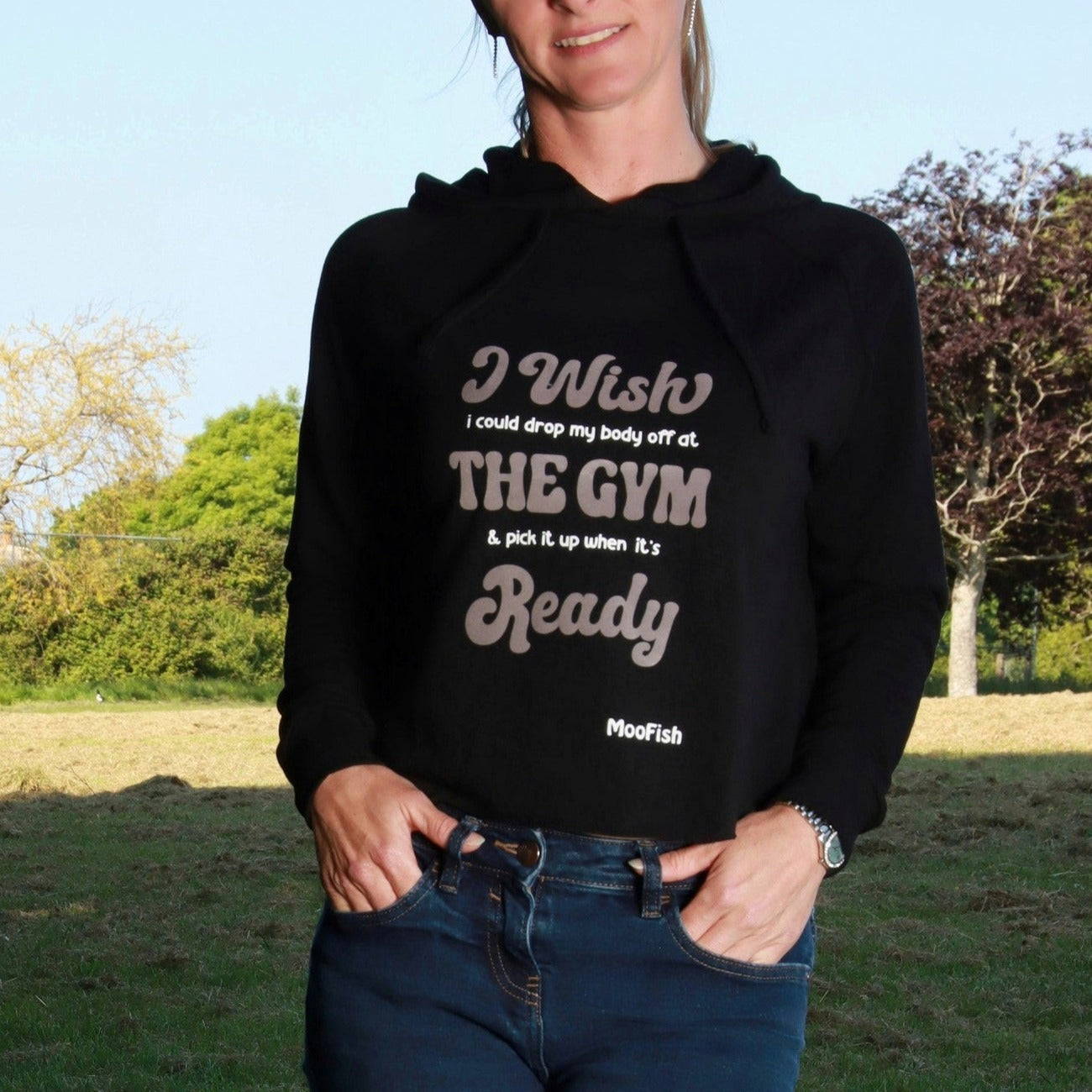 30% OFF - 'I Wish I Could Drop my Body off at the Gym' Adults Cropped Cross Back Hoodie