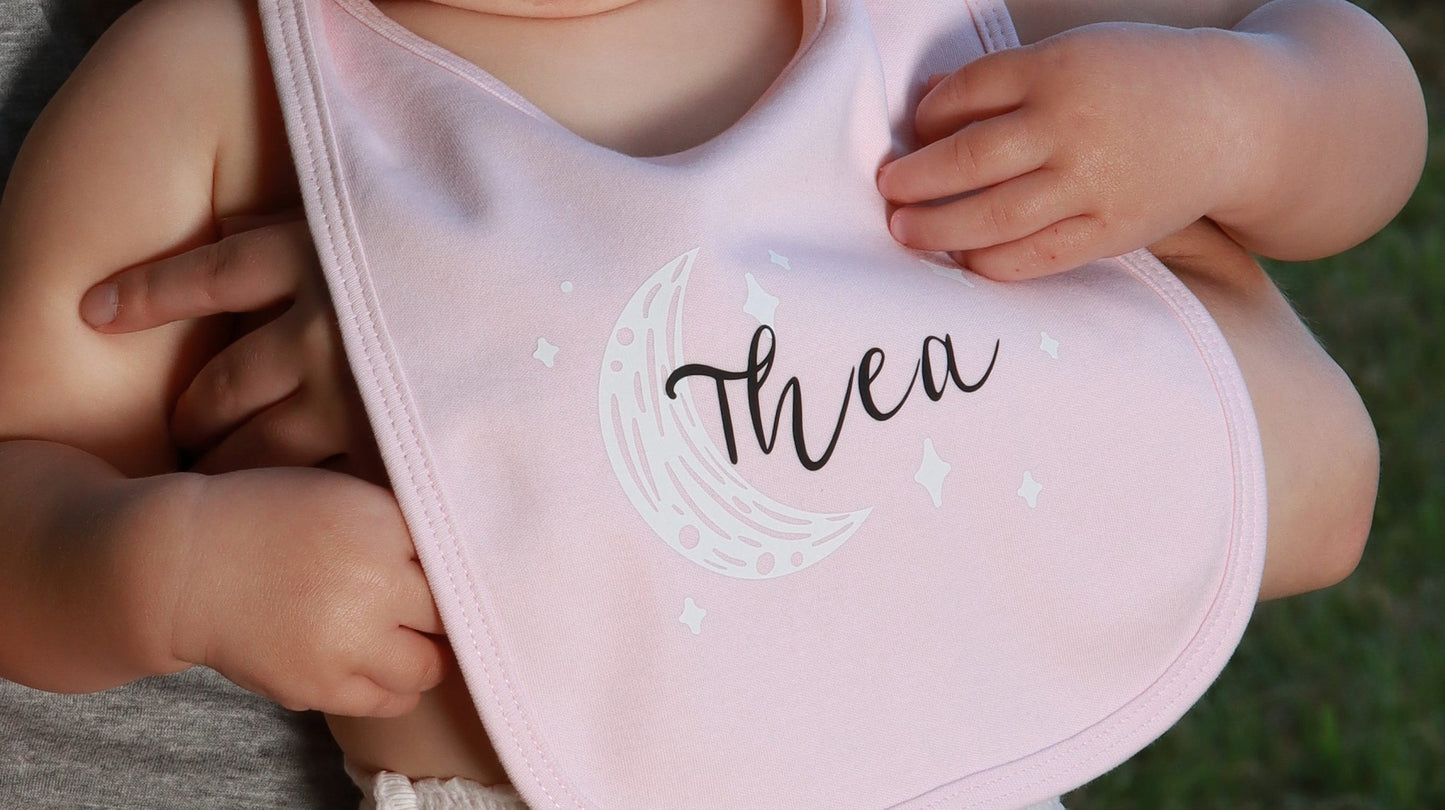 Personalised Name Baby Bib - Available in Various Colours